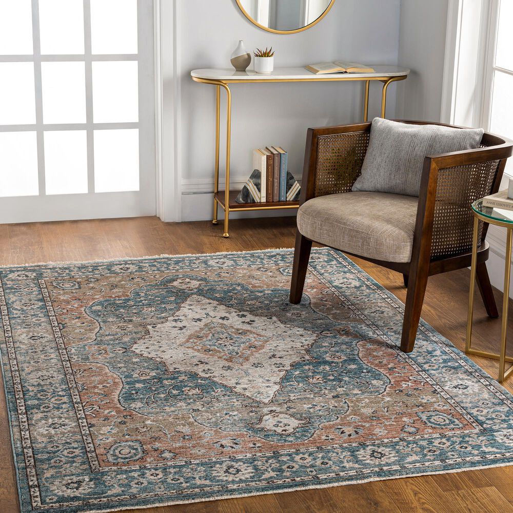 Surya Carlisle Oriental 5&#39;3&quot; x 7&#39;9&quot; Dark Blue, Light Sage, Dusty Pink, Cream and Medium Brown Area Rug, , large