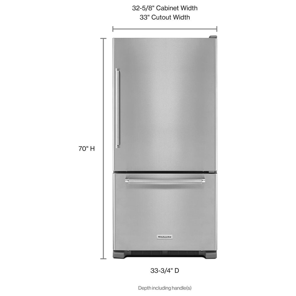 KitchenAid 22.07 Cu. Ft. Bottom Freezer Refrigerator in Stainless Steel, , large
