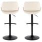 LumiSource Fabrico Swivel Adjustable Bar Stool with Cream Faux Leather Upholstery and Rounded T Footrest in Black (Set of 2), , large