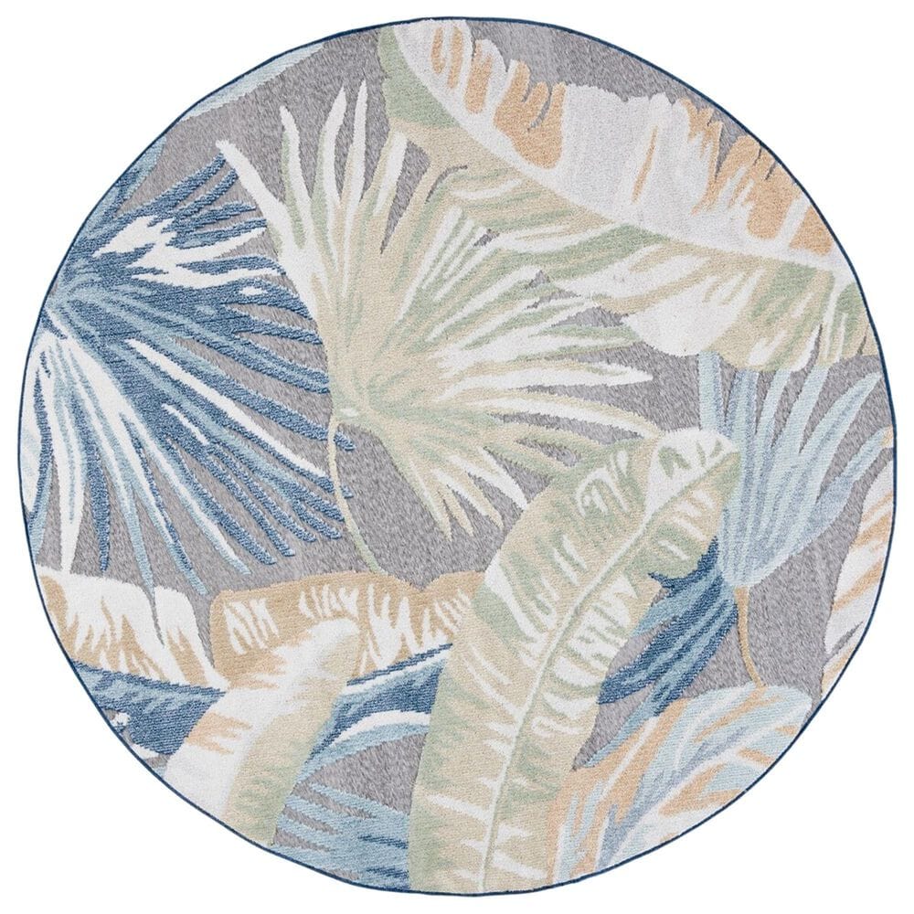 Safavieh Sarasota 6"7" Round Light Green and Navy Indoor/Outdoor Area Rug, , large