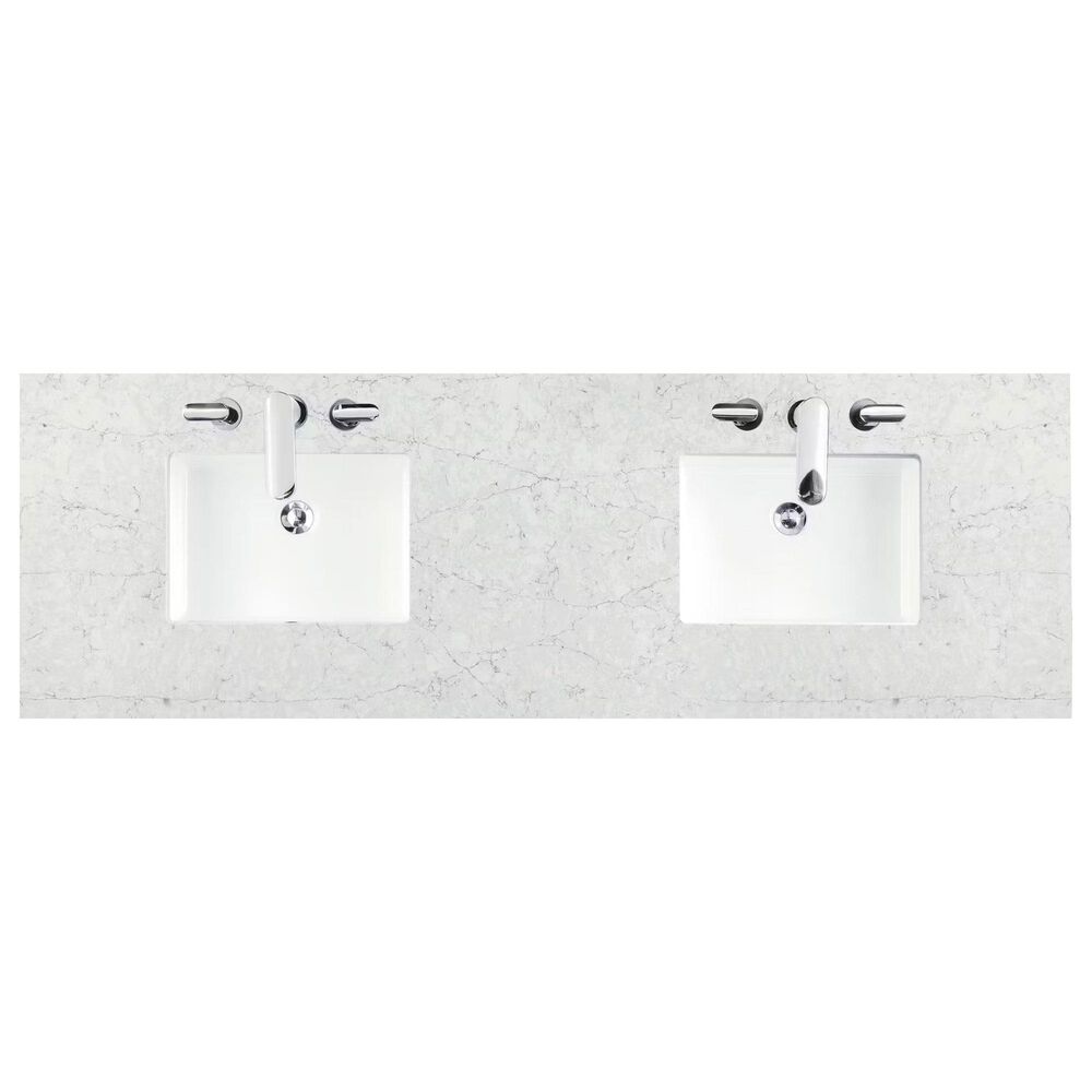 James Martin Vanities Athens 72&quot; Double Bathroom Vanity in Glossy White with 3 cm Eternal Jasmine Pearl Quartz Top and Rectangular Sinks, , large