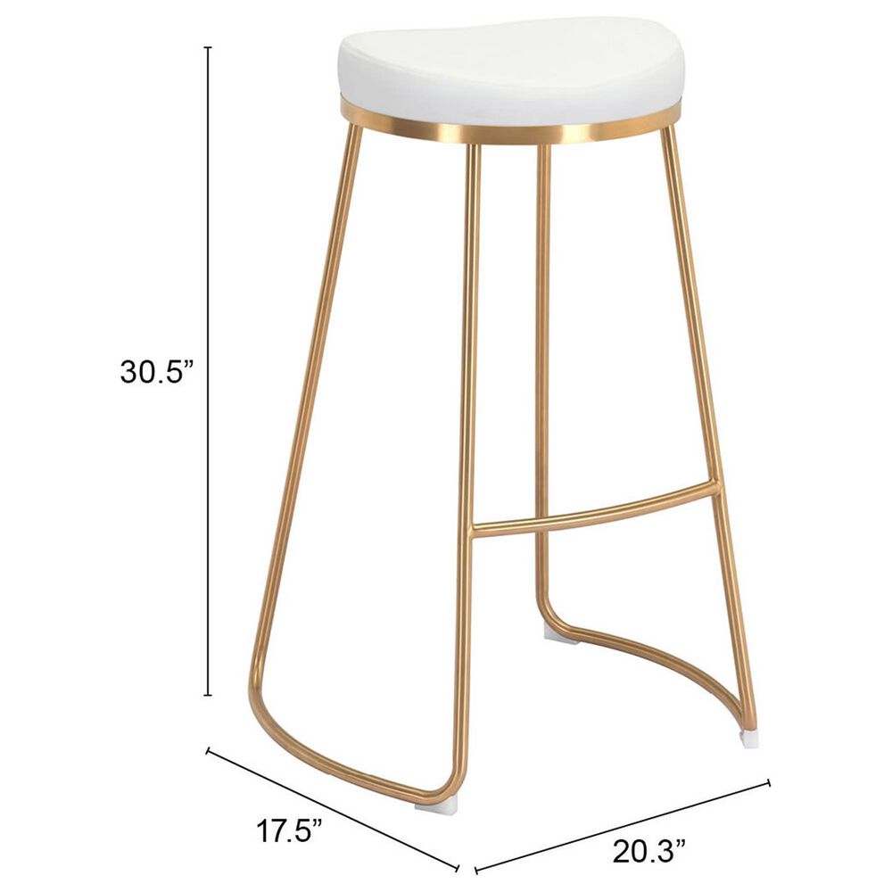 Zuo Modern Bree Barstool in White and Gold &#40;Set of 2&#41;, , large