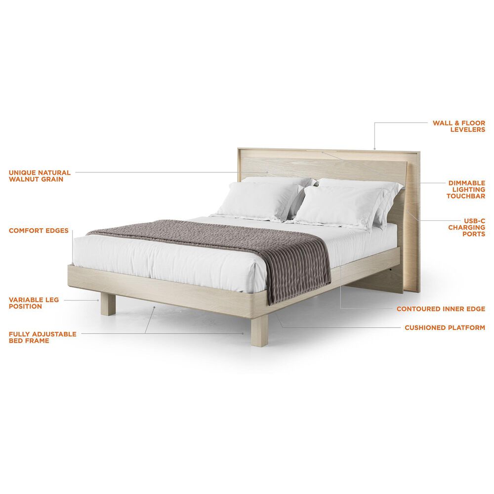 BDI Kava Queen Platform Bed in Washed Oak with Lighting and USB Ports, , large