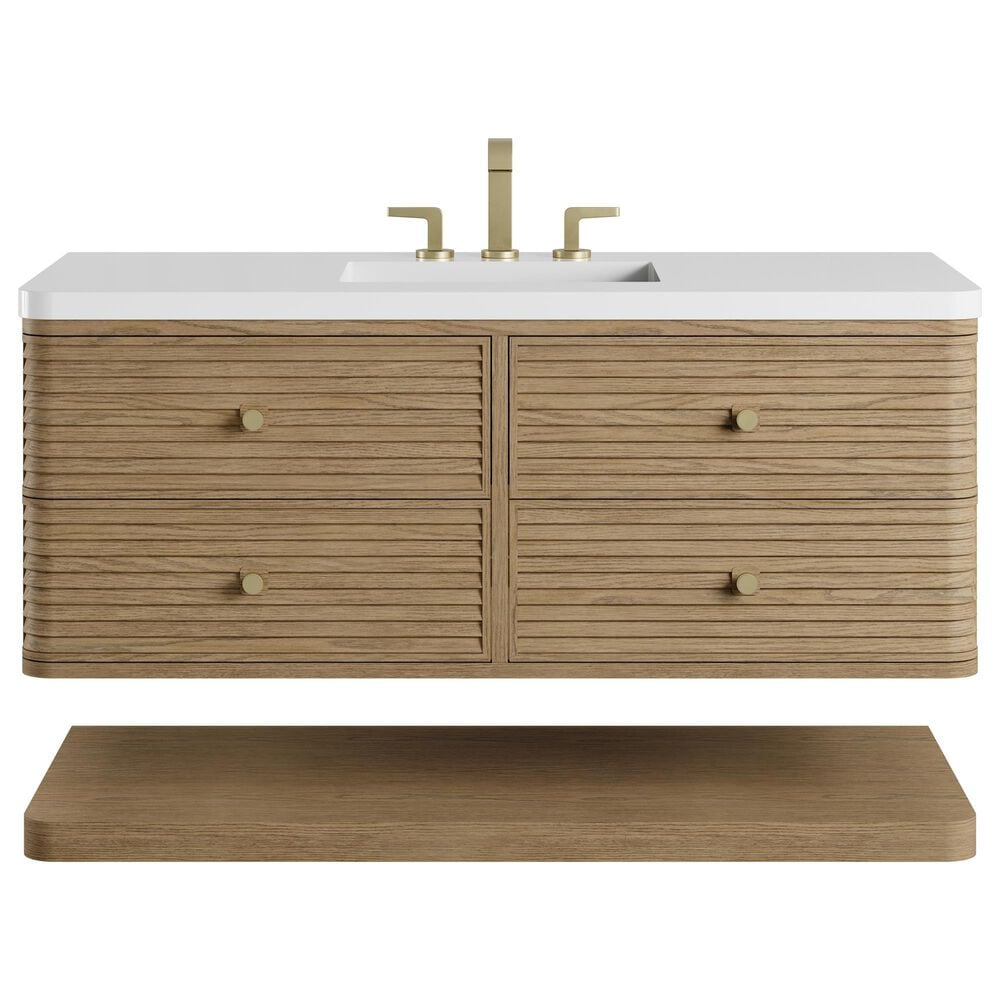 James Martin Allamari 48" Single Bathroom Vanity in Dune Mist with 3 cm White Zeus Silestone Top and Rectangular Sink, , large