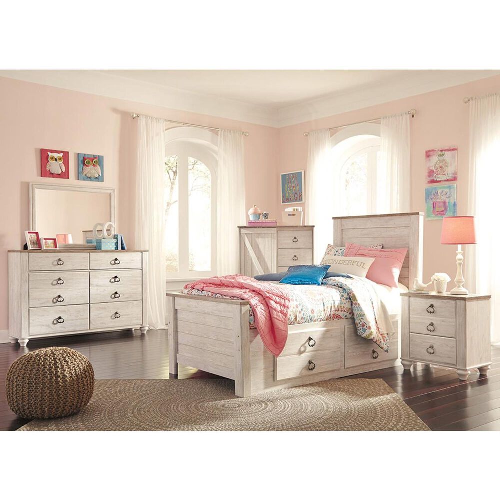 Signature Design by Ashley Willowton 4 Piece Twin Storage Bedroom Set in White Wash, , large