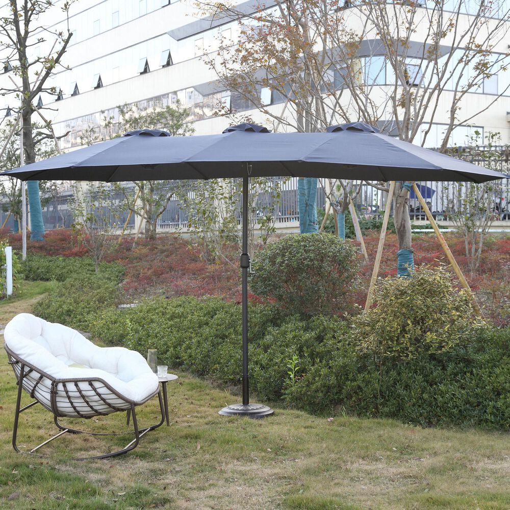 Hearth and Haven 14.8&#39; Double Sided Outdoor Umbrella without Base in Navy Blue, , large