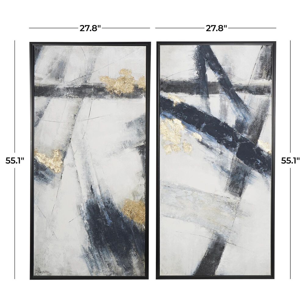 Maple and Jade 55&quot; x 28&quot; Abstract Wall Art in Light Gray, Black, Silver and White &#40;Set of 2&#41;, , large