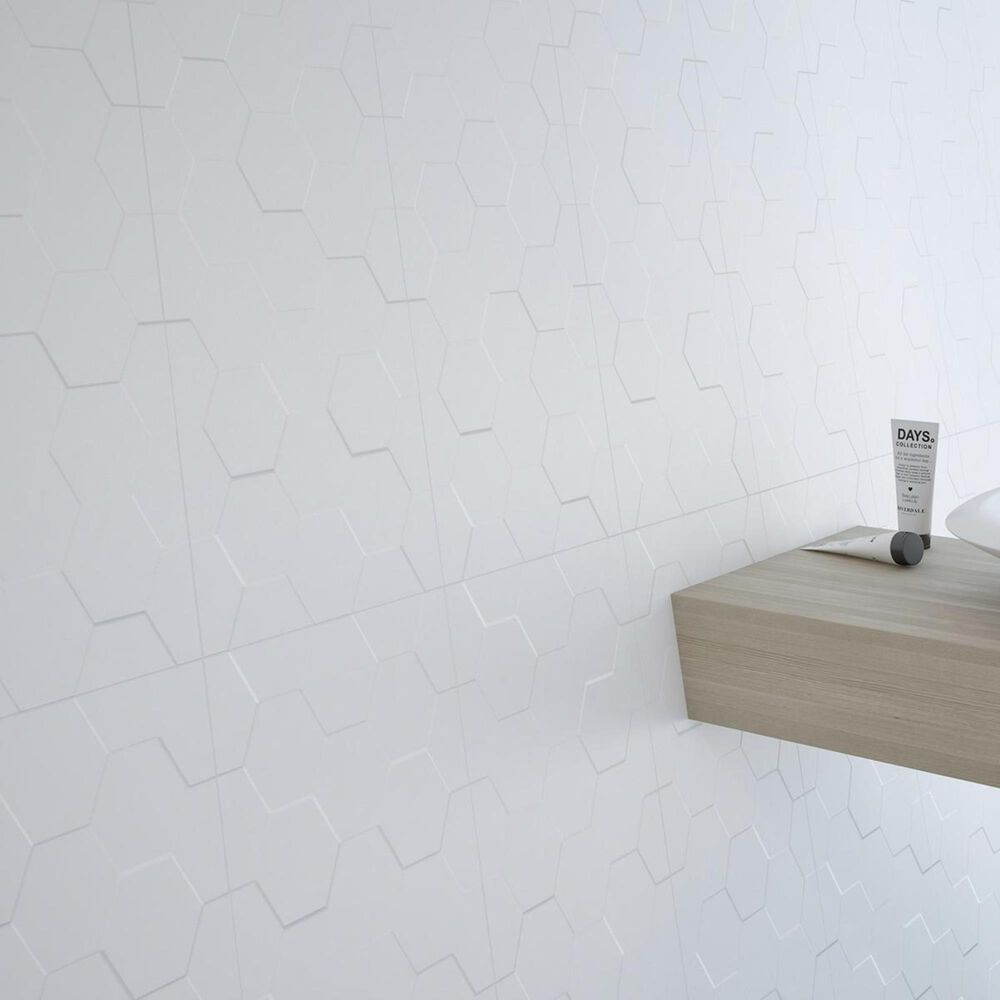 Emser Center White 13" x 36" Hexagon Ceramic Tile, , large