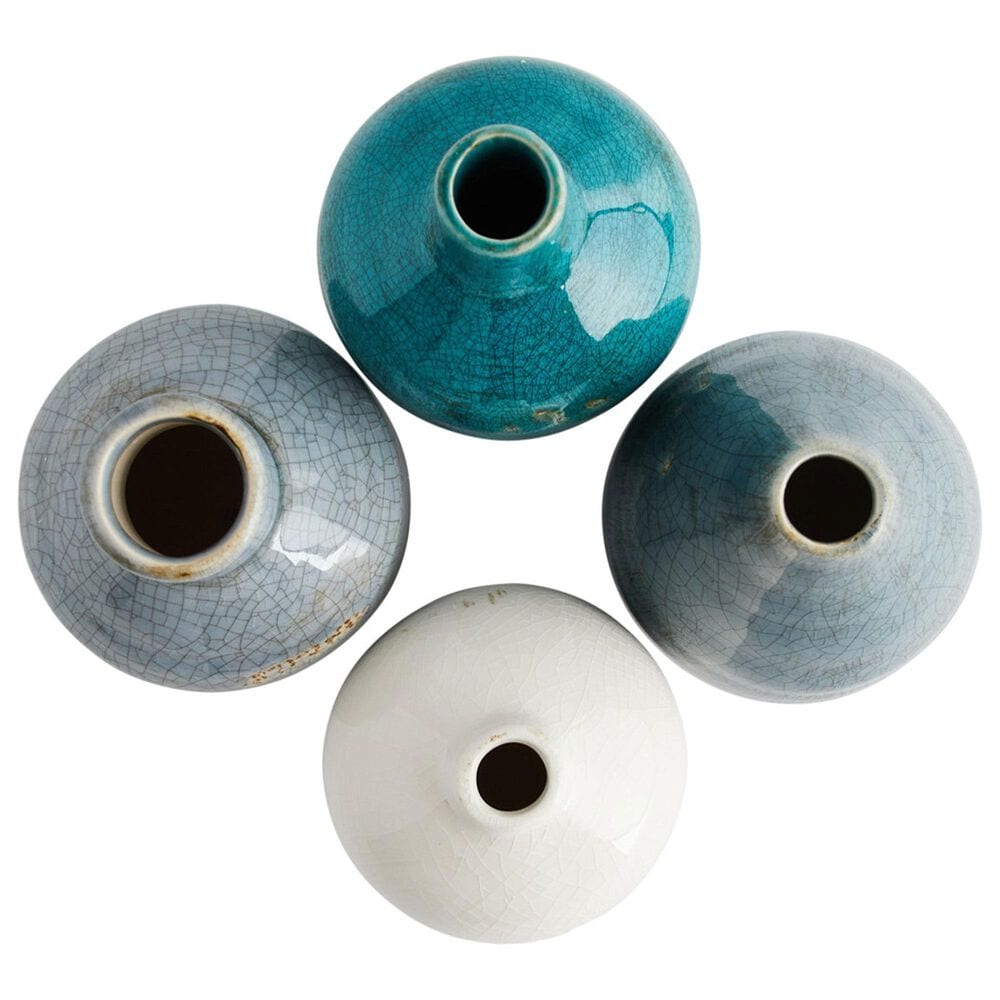 Creative Coop 4-Piece Round Terracotta Vase Set in Blue and Ivory, , large