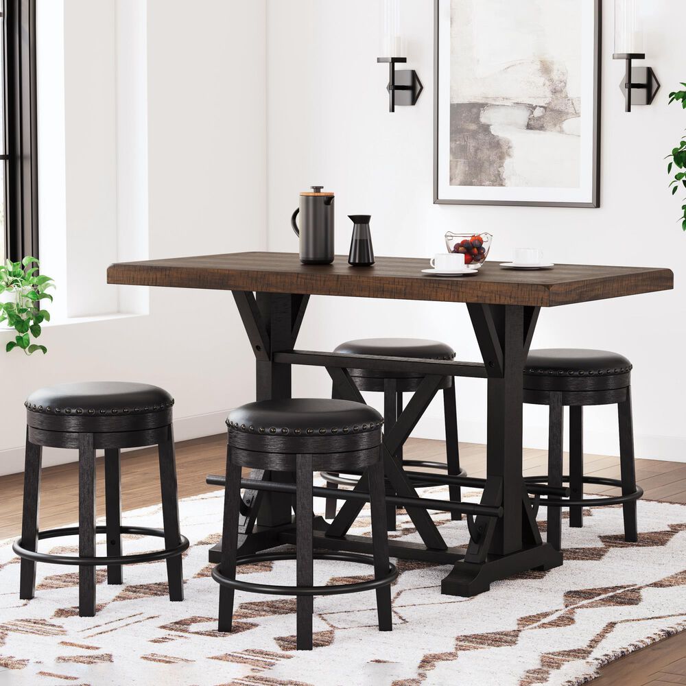Ashley Valebeck 5-Piece Counter Height Dining Set in Black and Brown, , large