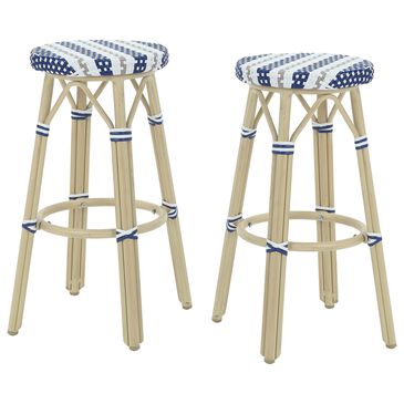 Furniture of America Eldridge 30" Patio Bar Stool in Natural, White and Navy (Set of 2), , large
