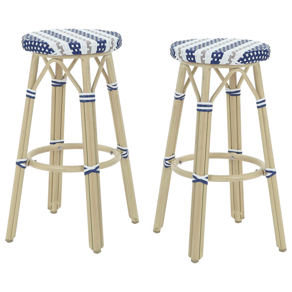 Furniture of America Eldridge 30" Patio Bar Stool in Natural, White and Navy (Set of 2), , large