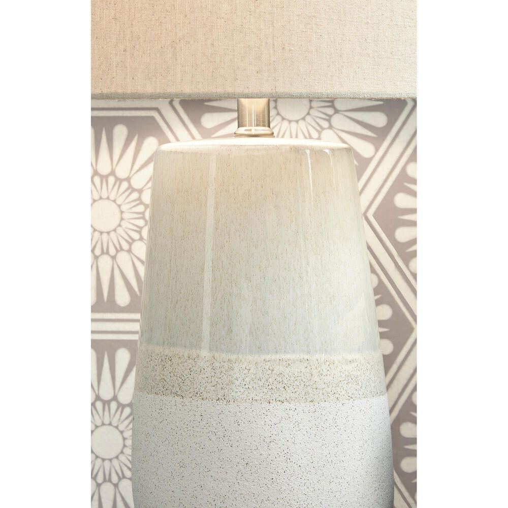 Ashley Shavon Table Lamp in Beige and White, , large