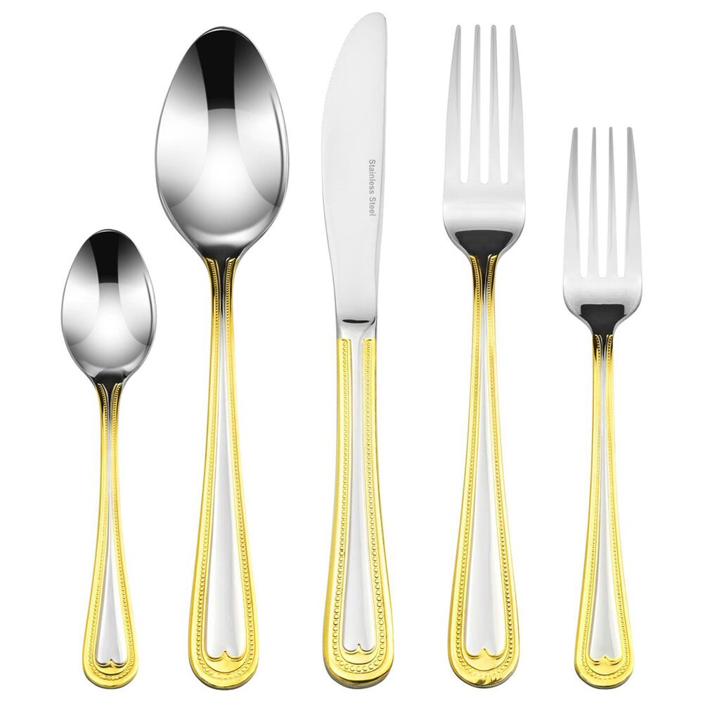 Gifts Plus 20-Piece Atrani Flatware Set with Gold Trimmed in Stainless Steel, , large