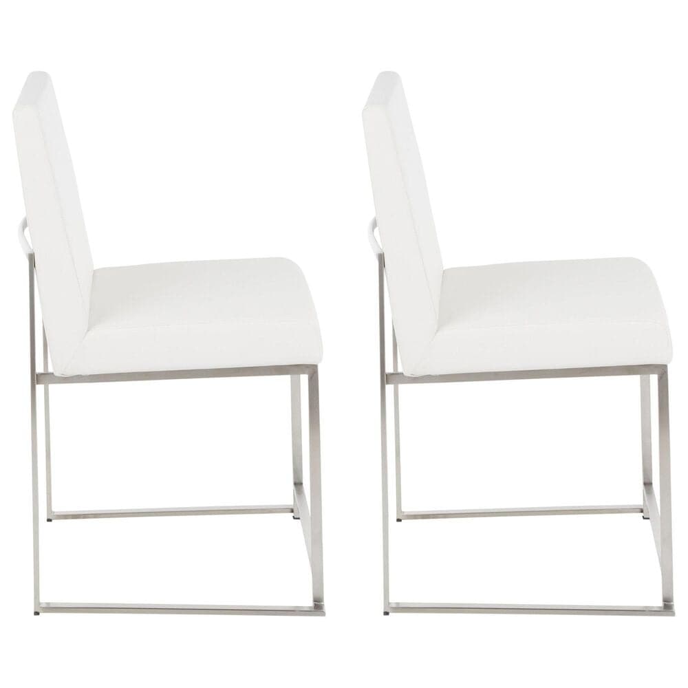Lumisource Fuji Side Chair with White Faux Leather Cushion in Brushed Stainless Steel &#40;Set of 2&#41;, , large