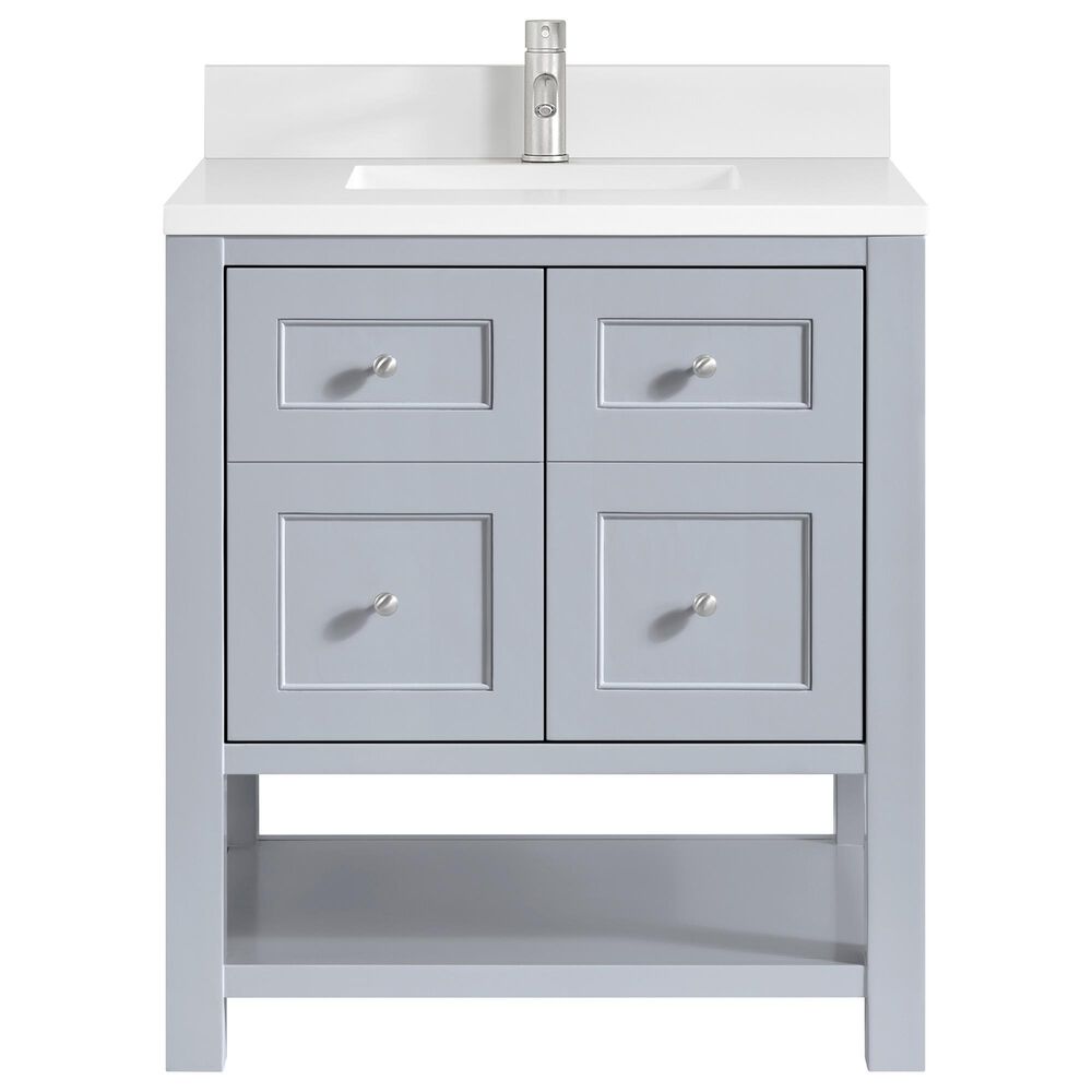 James Martin Vanities Breckenridge 30" Single Bathroom Vanity in Serenity Blue with Single Hole 3 cm White Zeus Quartz Top and Rectangular Sink, , large