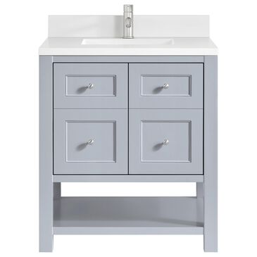 James Martin Vanities Breckenridge 30" Single Bathroom Vanity in Serenity Blue with Single Hole 3 cm White Zeus Quartz Top and Rectangular Sink, , large