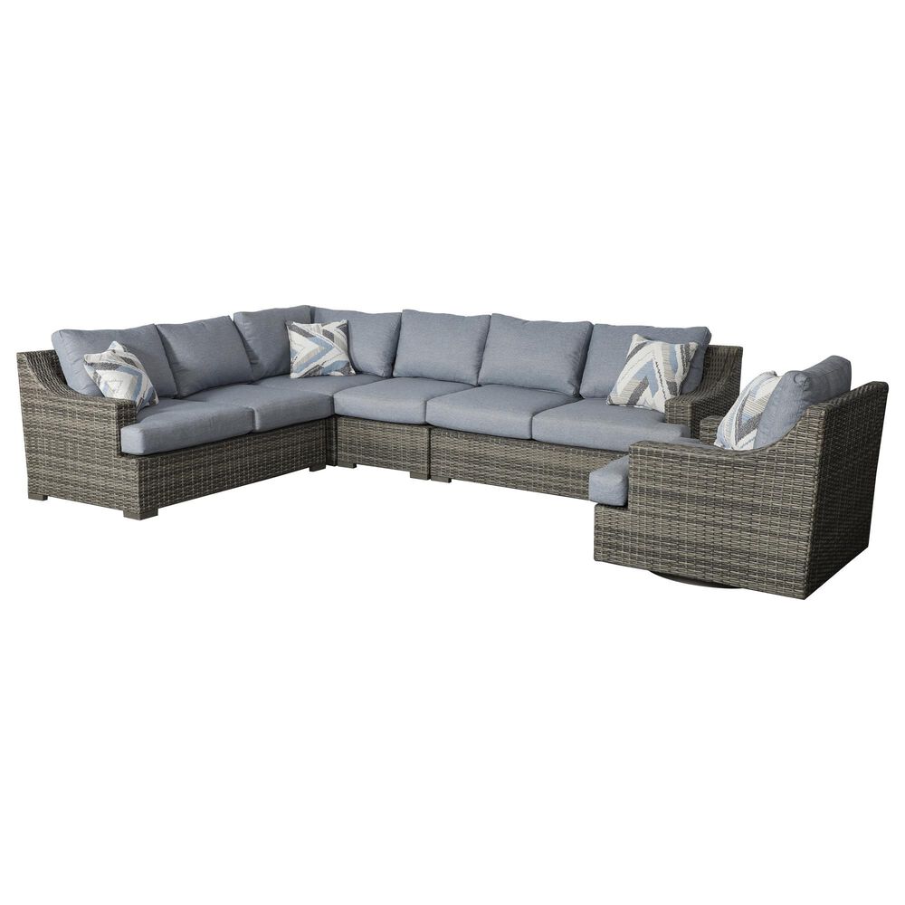 Summit Home Nantucker Bay 5-Piece Patio Conversation Set in Double Duck Washed Denim, , large