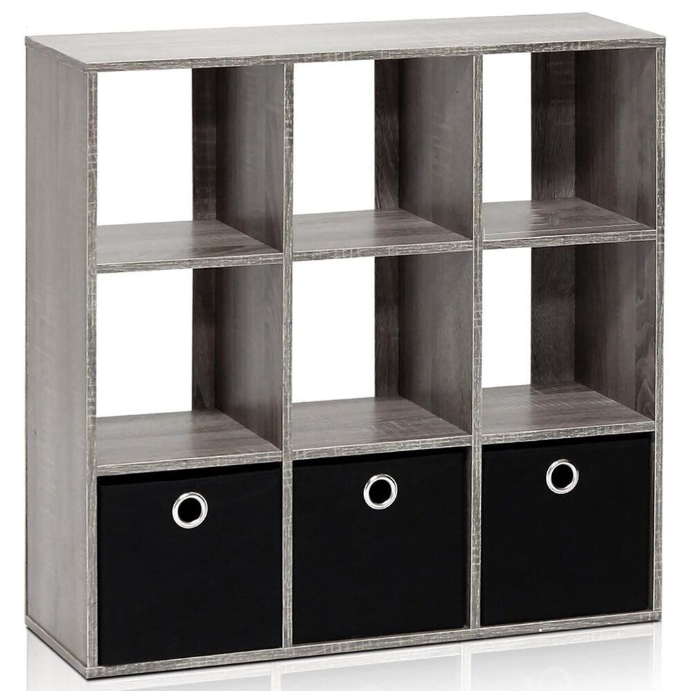 HOMLUX 9-Cube Standing Bookshelf with Bins in Grey, , large