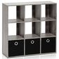 HOMLUX 9-Cube Standing Bookshelf with Bins in Grey, , large