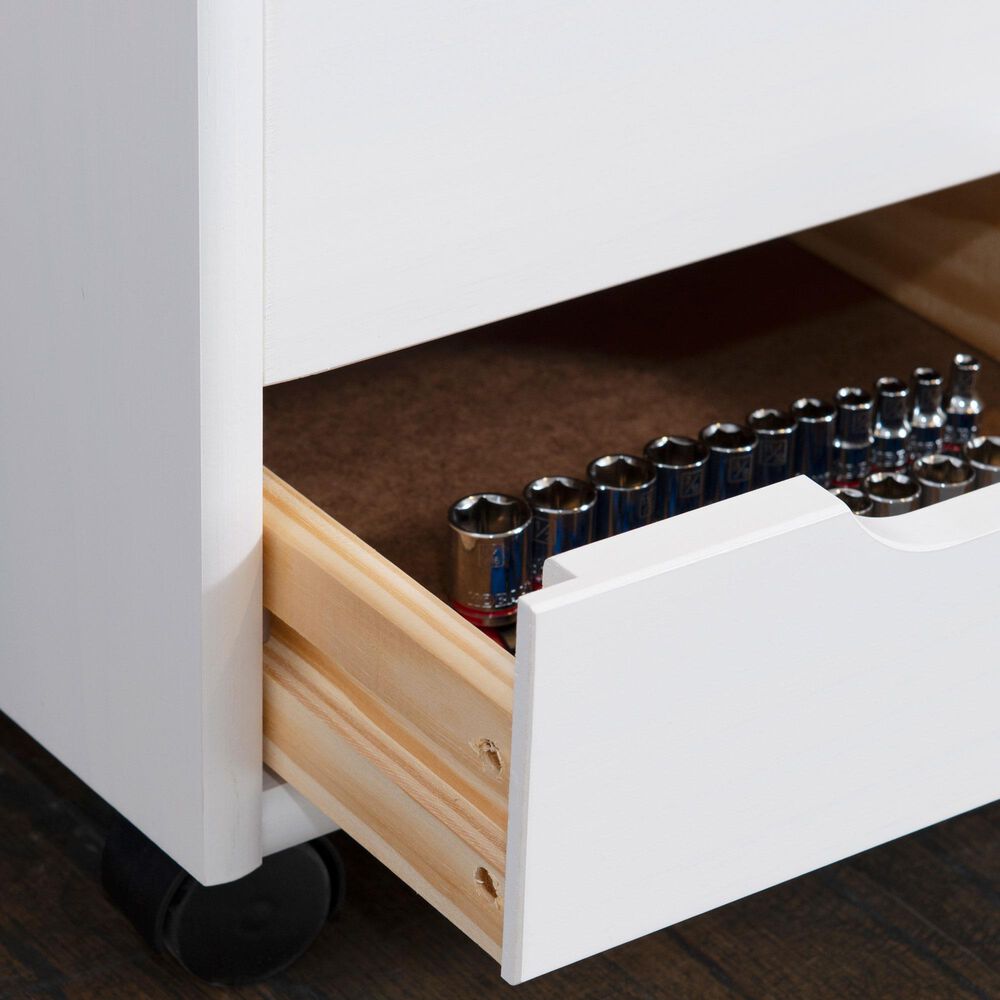 Linon Home Decor Cary 6-Drawer Rolling Cart in White Wash, , large