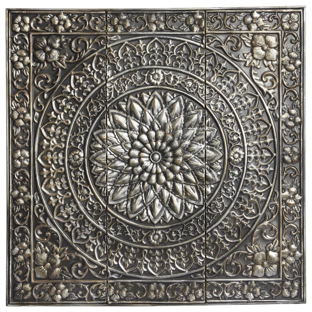 Maple and Jade 36&quot; x 36&quot; Square Floral Embossed Scroll Home Wall Decor in Satin Silver, , large