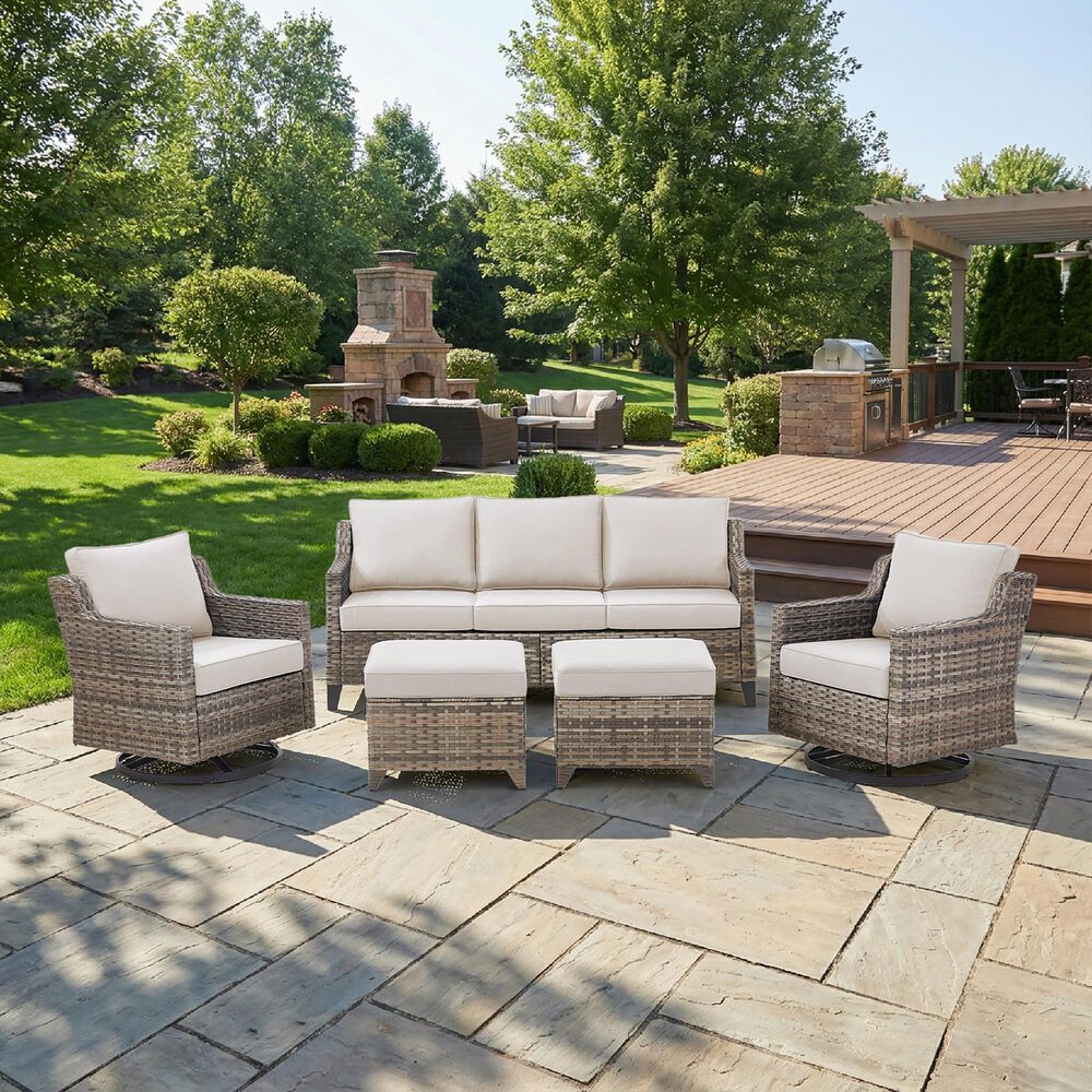 Sunwell Garden 30"H 3-Seater Outdoor Sofa with Beige Cushions in Gray, , large