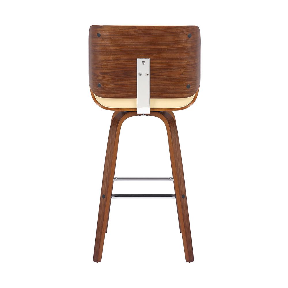 Blue River Tyler 26&quot; Counter Height Swivel Cream Faux Leather and Walnut Wood Bar Stool, , large