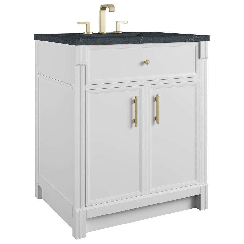 James Martin Bellshire 30" Single Bathroom Vanity in Bright White with 3 cm Charcoal Soapstone Silestone Top and Rectangular Sink, , large