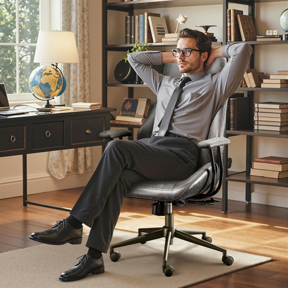 HOMLUX High Back Ergonomic Office Chair with Suede Leather in Gray, , large