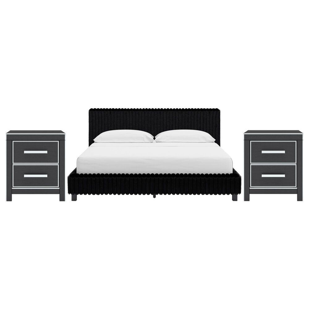 Ashley Zuraleus California King Upholstered Platform Bed with Two Nightstands in Matte Black, , large