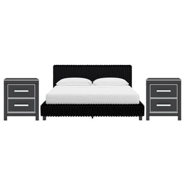 Ashley Zuraleus California King Upholstered Platform Bed with Two Nightstands in Matte Black, , large