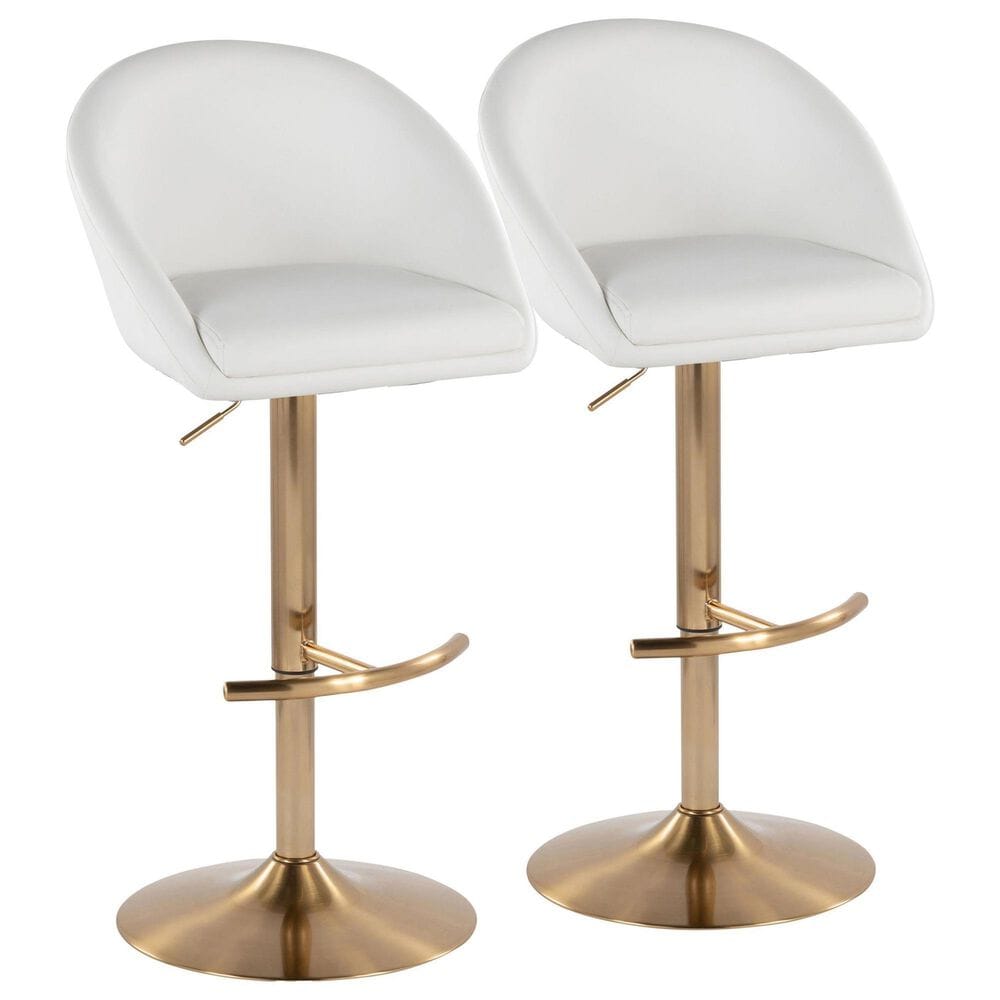 LumiSource Matisse Adjustable Swivel Barstool with White Faux Leather Upholstery in Gold (Set of 2), , large