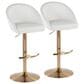 LumiSource Matisse Adjustable Swivel Barstool with White Faux Leather Upholstery in Gold (Set of 2), , large