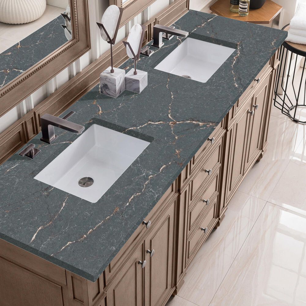 James Martin Vanities Bristol 72&quot; Double Bathroom Vanity in Whitewashed Walnut with 3 cm Parisien Bleu Quartz Top and Rectangular Sinks, , large
