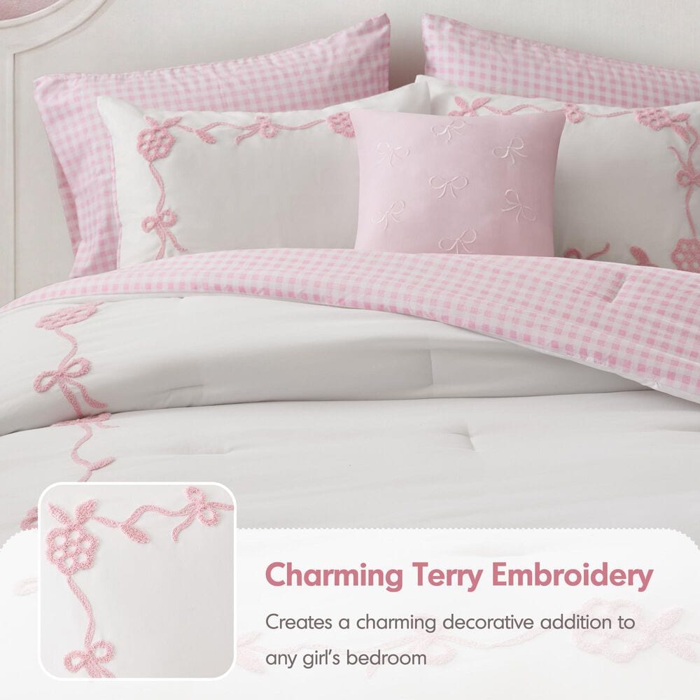Hampton Park Tiffany 6-Piece Full/Queen Comforter Set in Pink and White, , large