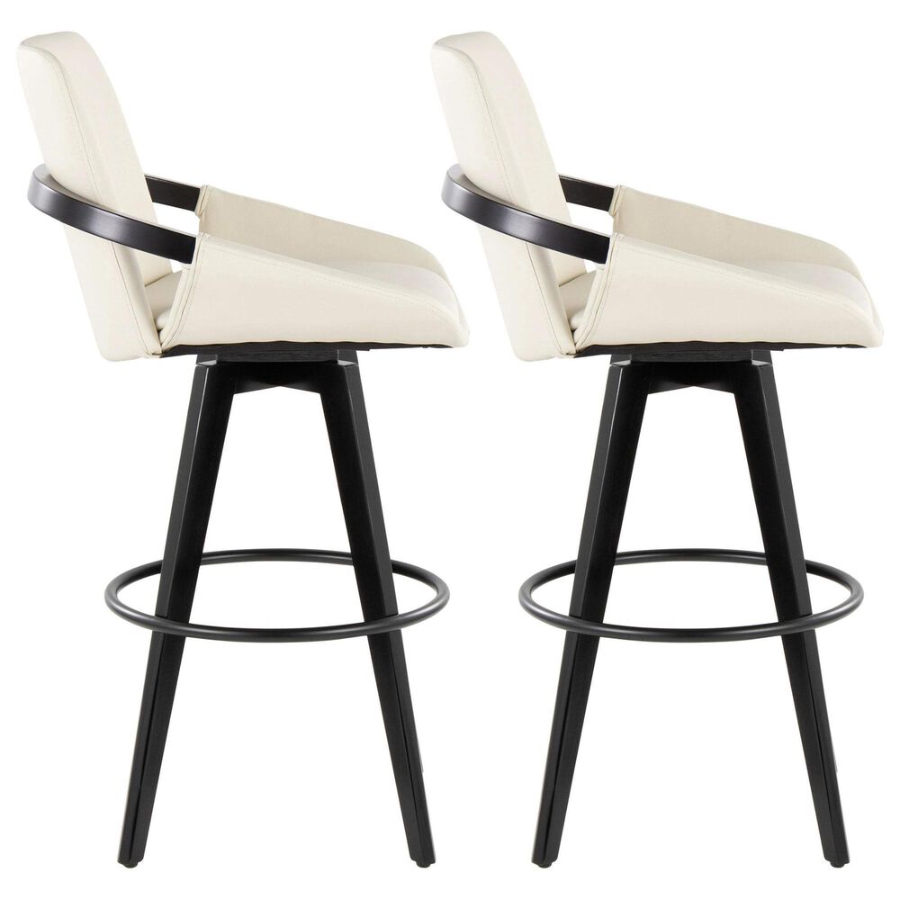 LumiSource Cosmo 30" Swivel Barstool with Cream Upholstery in Black (Set of 2), , large