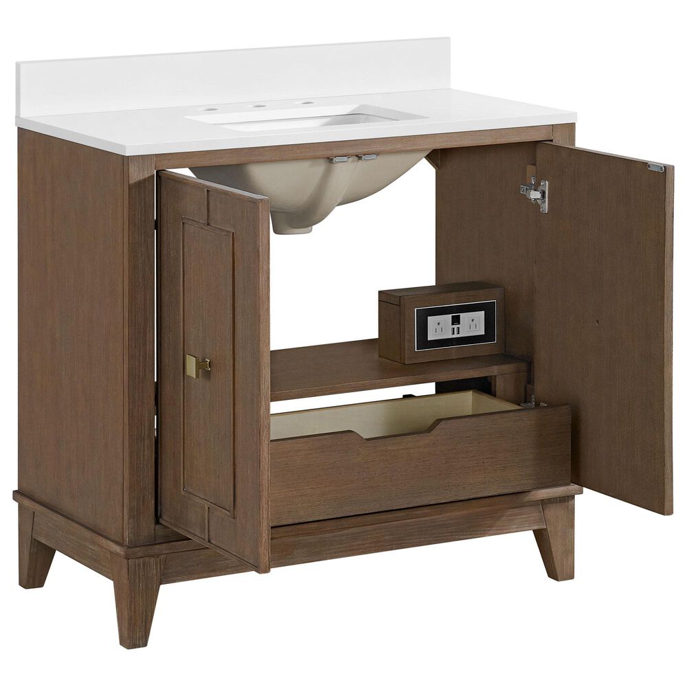 37B Kinsale 36" Single Bathroom Vanity Cabinet in Walnut Drift with White Composite Stone Top and Backsplash, , large