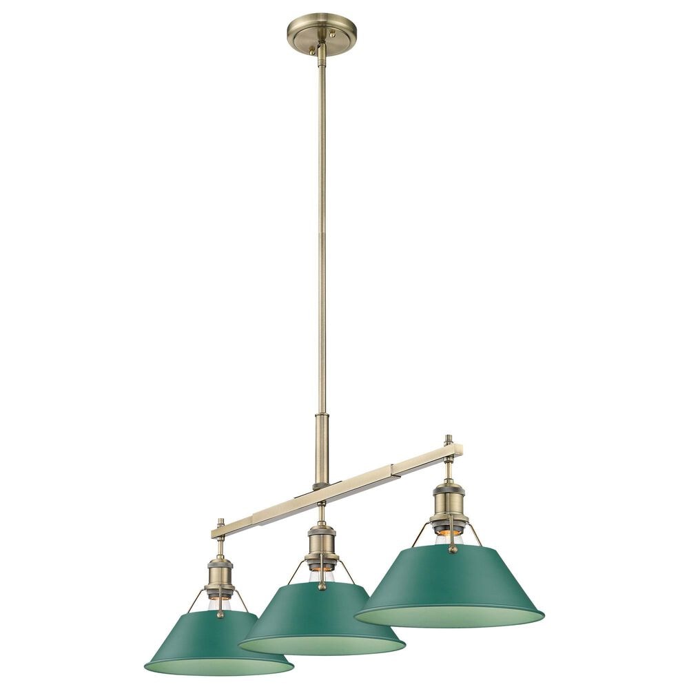 Golden Lighting Orwell 3-Light Linear Pendant with Pine Green Shade in Aged Brass, , large