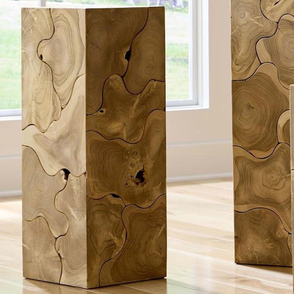 TimberHaus Teak Slice Medium Square Pedestal in Bleached Teak, , large