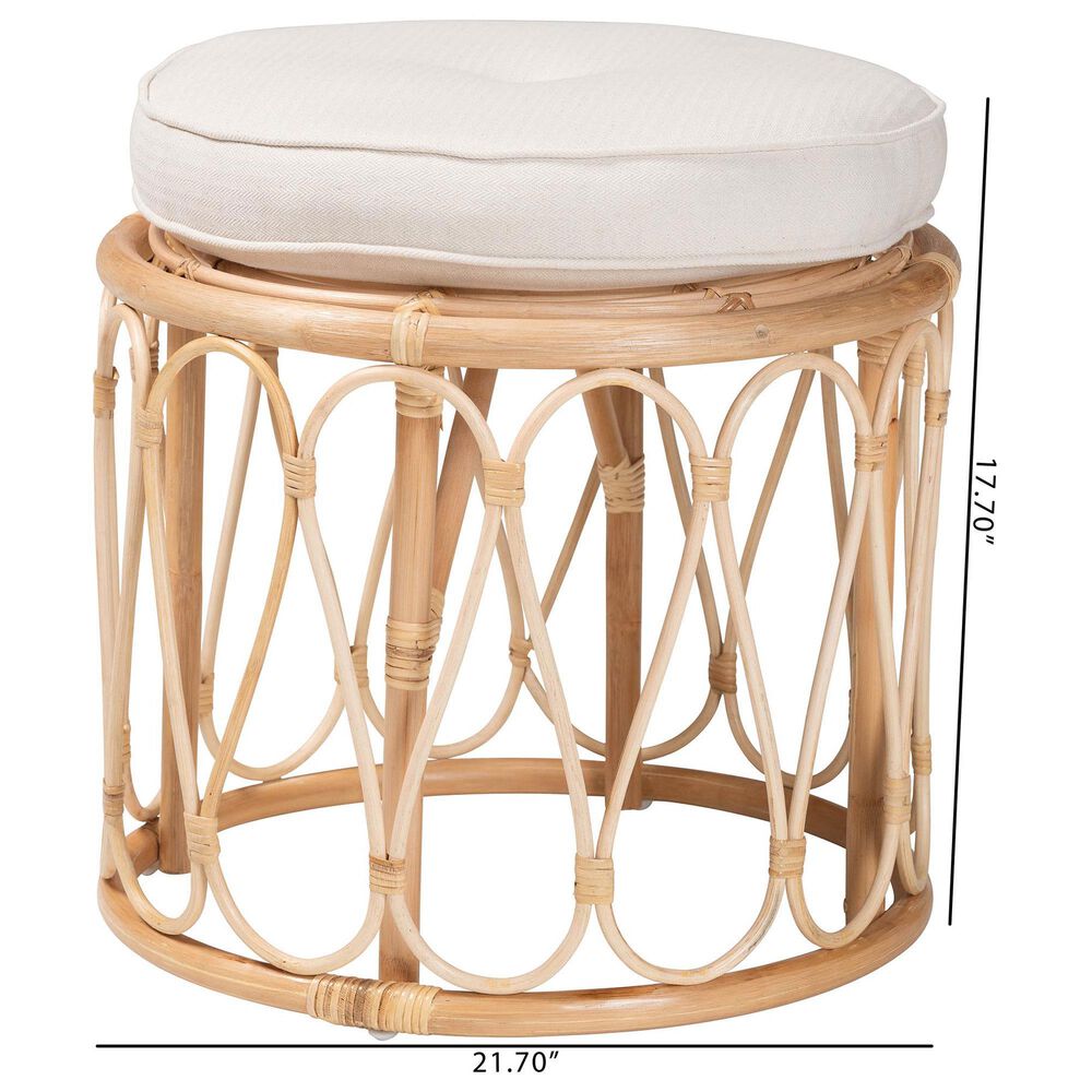 bali &amp; pari Hachiro Ottoman Footstool with Natural Rattan in White, , large