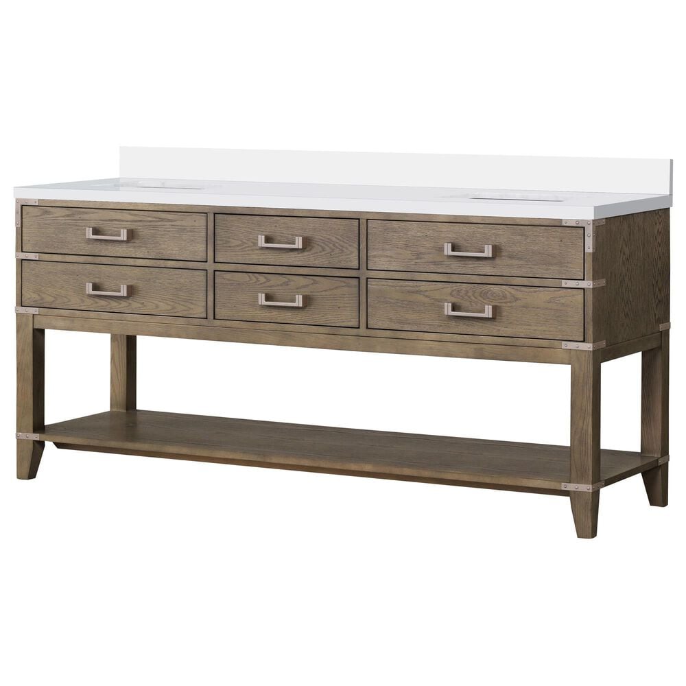 Lexora Home Norwalk 72" Double Bathroom Vanity in Grey Oak with White Quartz Top and Rectangular Sinks, , large
