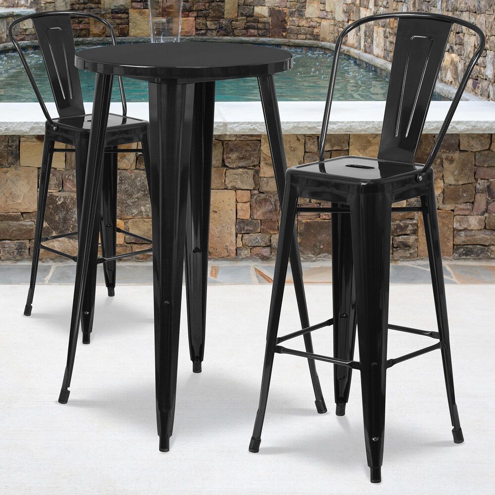 Flash Furniture 3-Piece Metal Bar Table Set in Black, , large