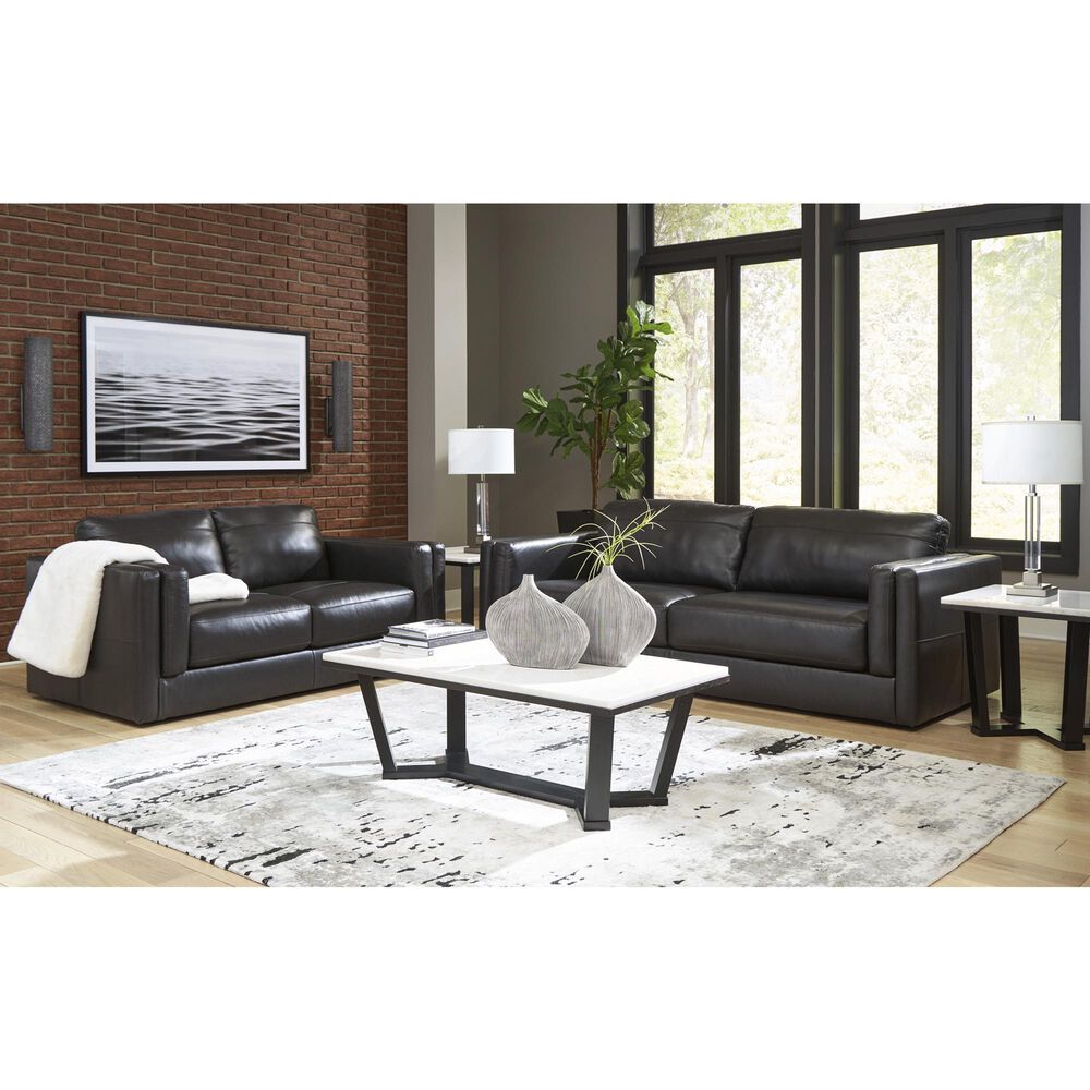 Ashley Amiata Stationary Sofa and Loveseat Set in Onyx, , large