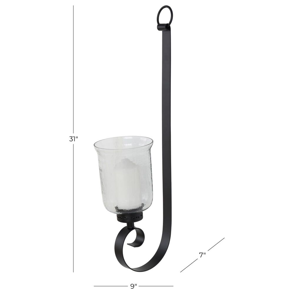 Maple and Jade 31&quot; Handmade Pillar Scroll Indoor/Outdoor Wall Sconce in Matte Black and Clear, , large
