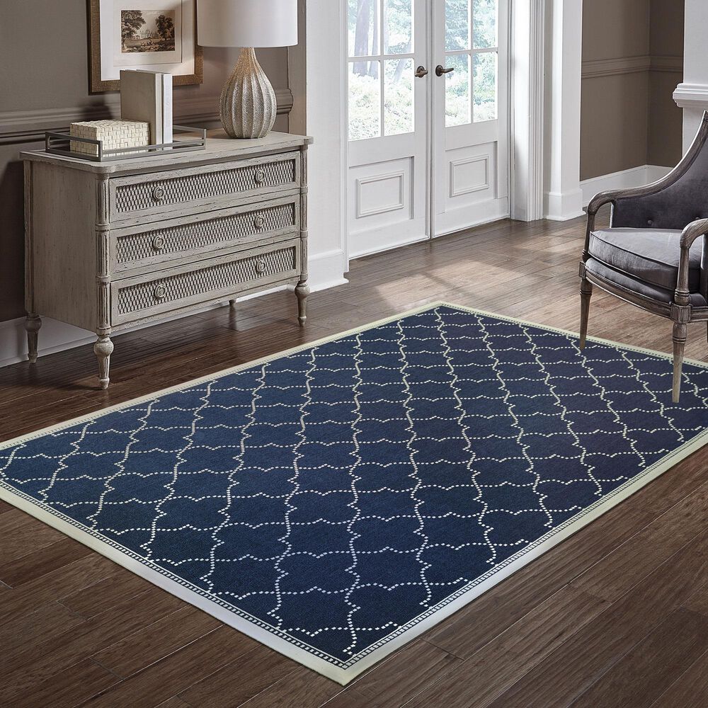 Oriental Weavers Marina Navy and Ivory 1'9" x 3'9" Indoor/Outdoor Area Rug, , large