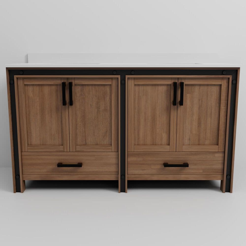 Lexora Home Ziva 60&quot; Double Bathroom Vanity in Rustic Barnwood with 2 cm White Cultured Marble Top and Rectangular Sinks, , large