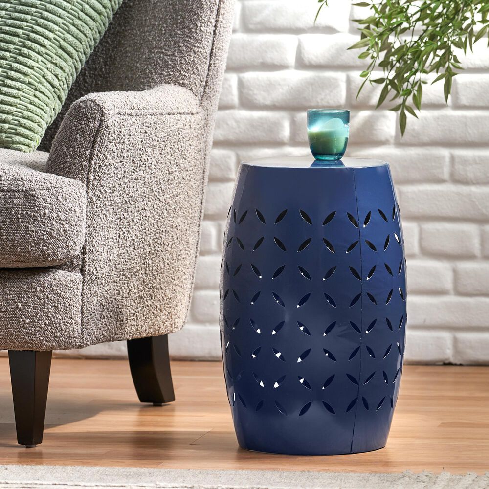 Hearth and Haven Lilac Outdoor Metal Side Table with Cylindrical Design in Dark Blue, , large