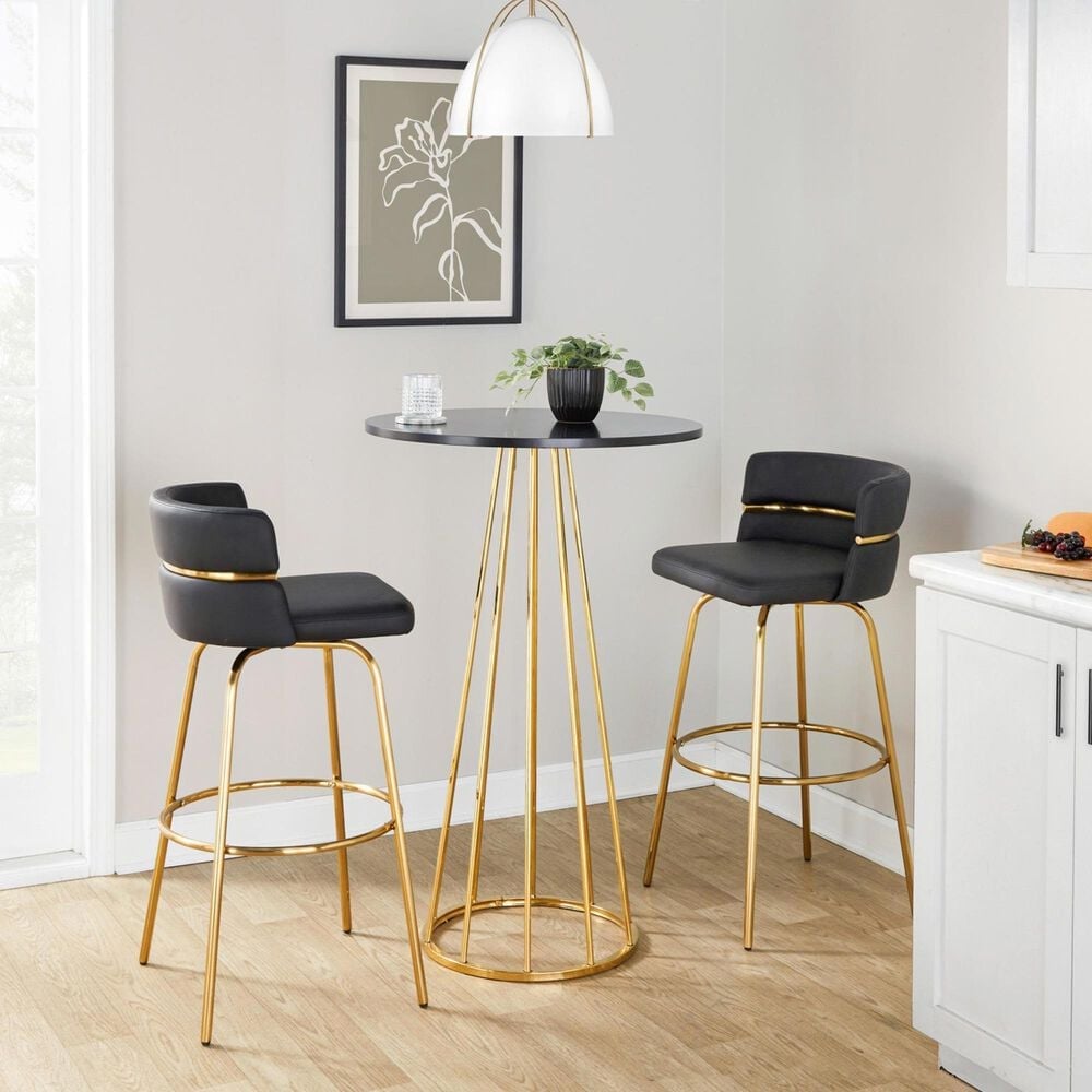LumiSource Canary Bar Table in Gold Metal and Black Wood, , large