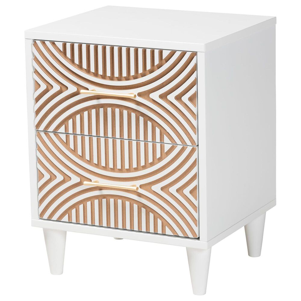 Baxton Studio Louetta 2-Drawer Nightstand in White and Natural Brown, , large